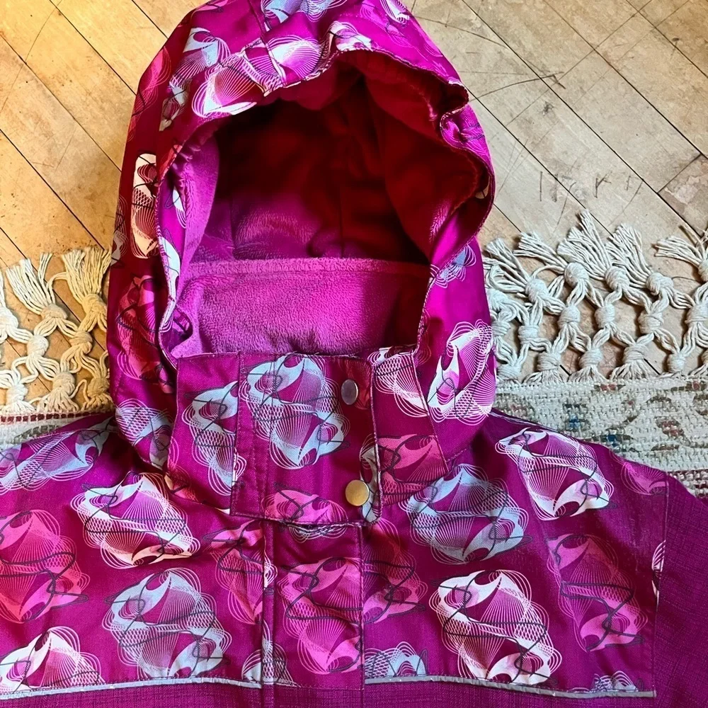 Girls Crush Fur fully lined winter jacket -pink -print- EUC shape Sz 1… - Picture 1 of 11